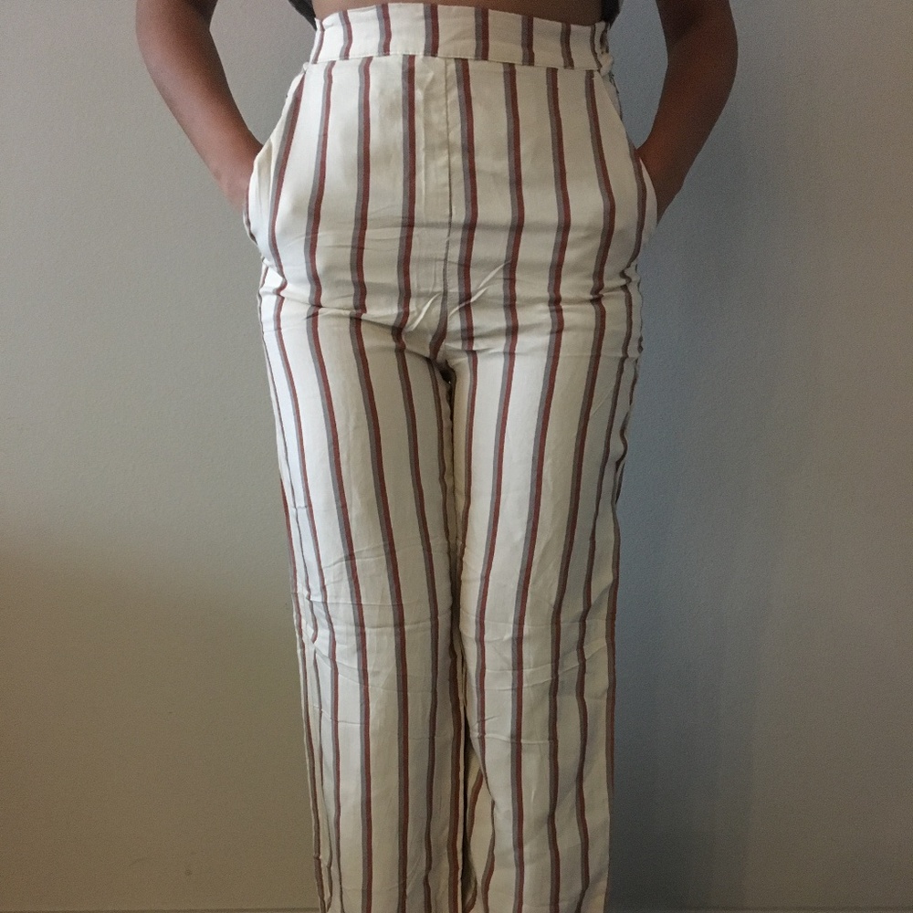 MANGO Cream Striped Trouser Pants